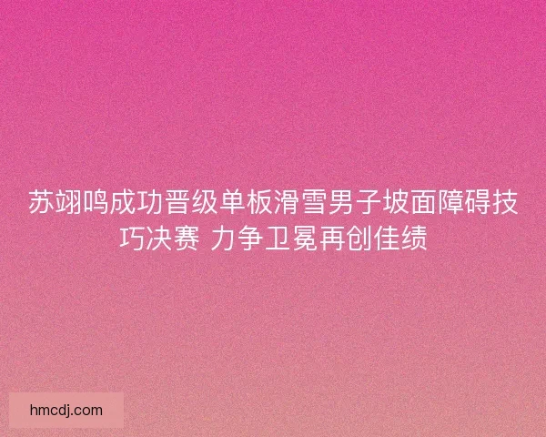 苏翊鸣成功晋级单板滑雪男子坡面障碍技巧决赛 力争卫冕再创佳绩